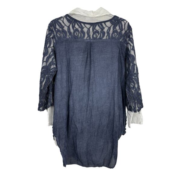 Bella Amore Layered 2 piece Shirt Tunic Women size S/M Blue Lace Long Sleeves - Picture 11 of 12